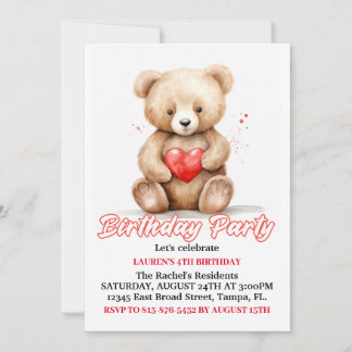 Invitation Soirée d'anniversaire à l'ours en peluche