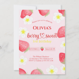 Invitation Soirée d'anniversaire aux fraises sucrées de Berry