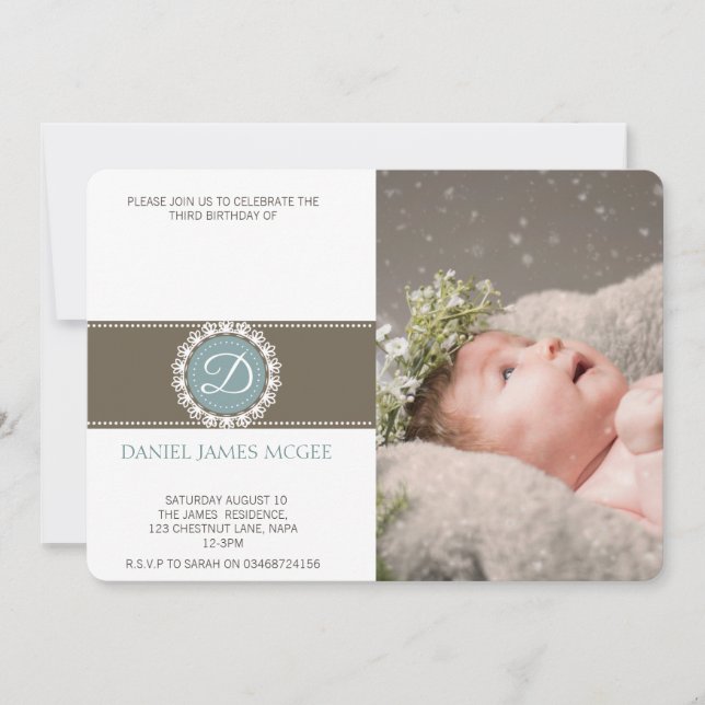 Invitation Soirée d'anniversaire bleu marron élégant (Devant)