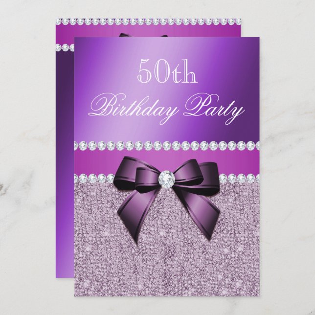 Invitation Soirée d'anniversaire charmant et violet (Devant / Derrière)