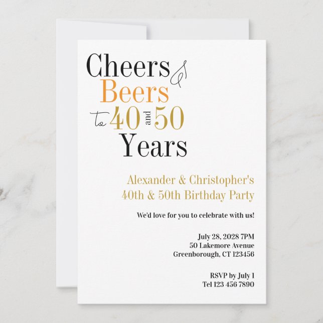 Invitation Soirée d'anniversaire conjointe minimale pour les  (Devant)