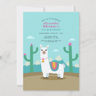 Invitation Soirée d'anniversaire de Cute Alpaca