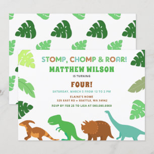 Invitation Soirée d'anniversaire de Cute Dinosaur
