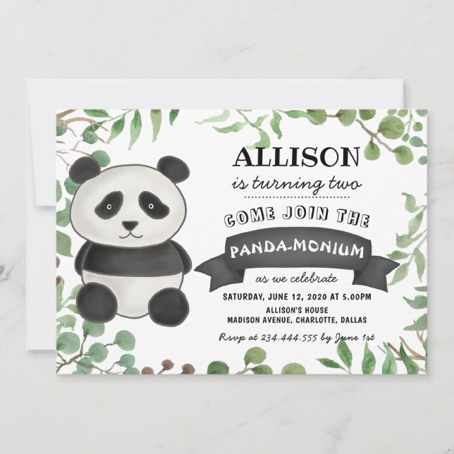 Invitation Soirée d'anniversaire de Cute Panda | Stripes Pand (Devant)