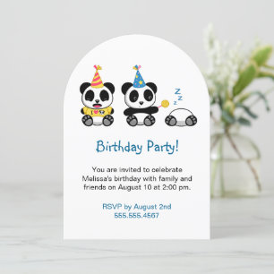 Invitation Soirée d'anniversaire de Cute Pandas