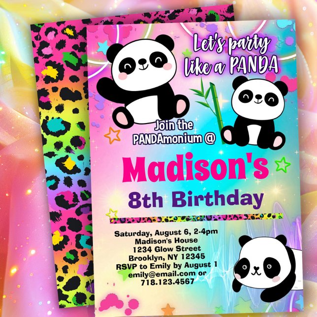 Invitation Soirée d'anniversaire de Cute Pandas (Créateur téléchargé)