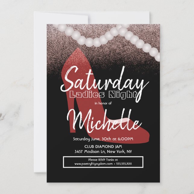 Invitation Soirée d'anniversaire de dames Talons rouges Perle (Devant)