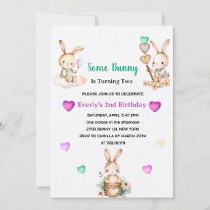 Invitation Soirée d'anniversaire de la fille Bunny mignonne