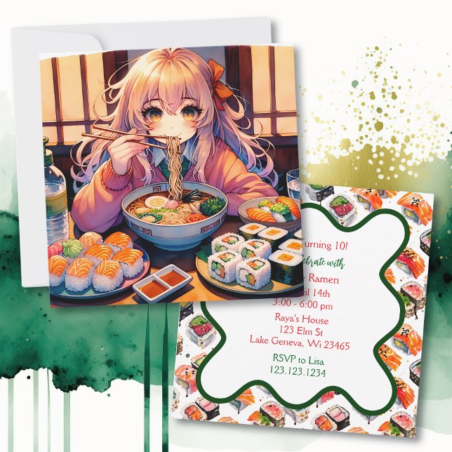 Invitation Soirée d'anniversaire de la fille Sushi et Ramen (Créateur téléchargé)