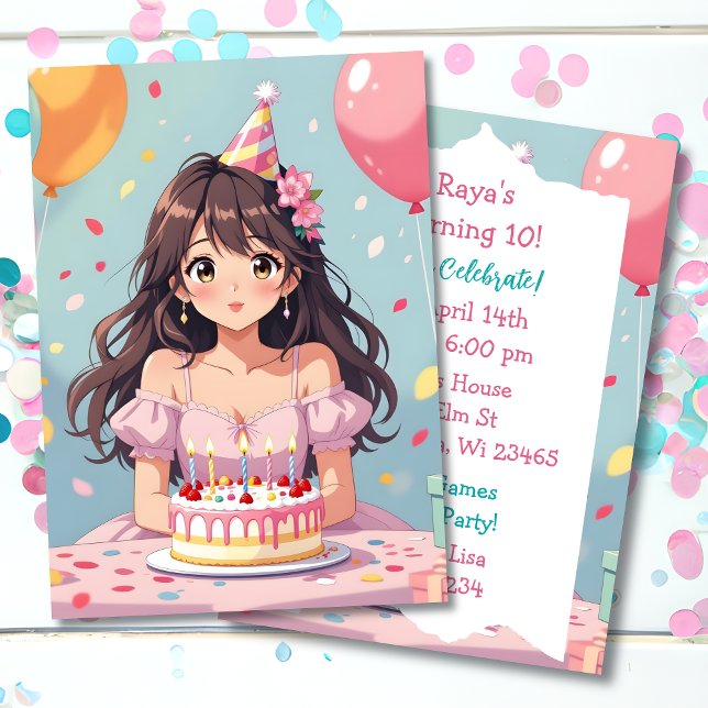 Invitation Soirée d'anniversaire de la mignonne Anime (Créateur téléchargé)