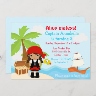Invitation Soirée d'anniversaire de la mignonne fille pirate