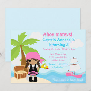 Invitation Soirée d'anniversaire de la mignonne fille pirate