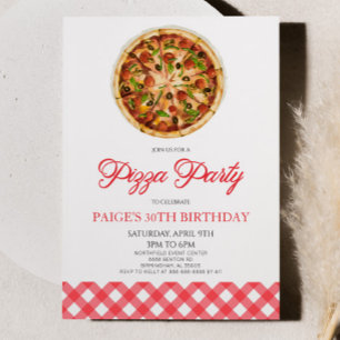 Invitation Soirée d'Anniversaire de la Pizza Rouge moderne et