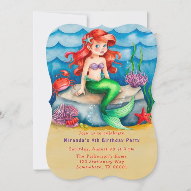 Invitation Soirée d'anniversaire de la sirène de mer (Devant)