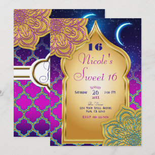 Invitation Soirée d'anniversaire de luxe nuits arabes or viol