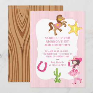 Invitation Soirée d'anniversaire de Pink Cowgirl