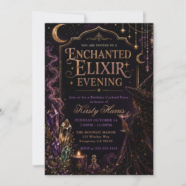 Invitation Soirée d'anniversaire de sorcière d'élixir enchant (Devant)