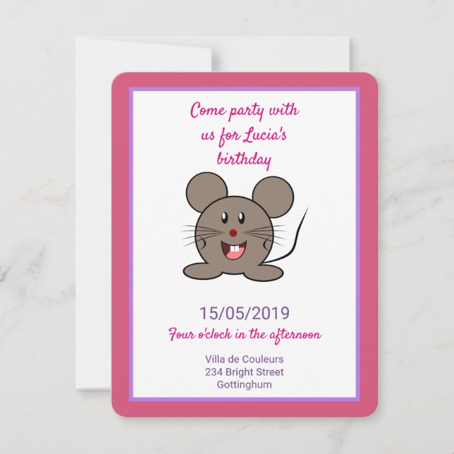Invitation Soirée d'anniversaire de souris gris (Devant)