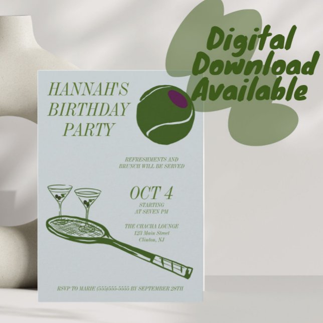 Invitation Soirée d'anniversaire de tennis (Créateur téléchargé)