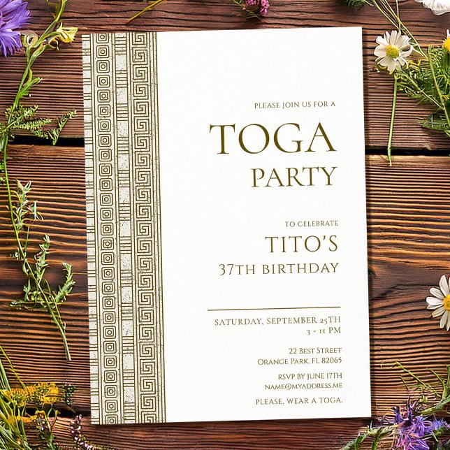 Invitation Soirée d'anniversaire de toga grecque ou romaine (Créateur téléchargé)