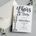 Invitation Soirée d'anniversaire de typographie pendant 21 an<br><div class="desc">Style moderne élégant noir et blanc tendance brossé typographie manuscrite Cheers à 21 ans script ou toute invitation de fête d'anniversaire masculin d'âge jalon.              Facile à personnaliser avec l'âge et les détails de votre fête !</div>