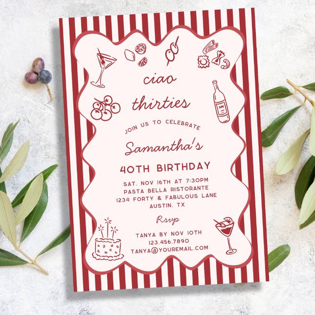 Invitation Soirée d'anniversaire des 40 ans autour de pâtes i (Créateur téléchargé)