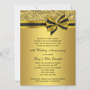 Invitation Soirée d'anniversaire des 50 ans Elegant Gold Bow