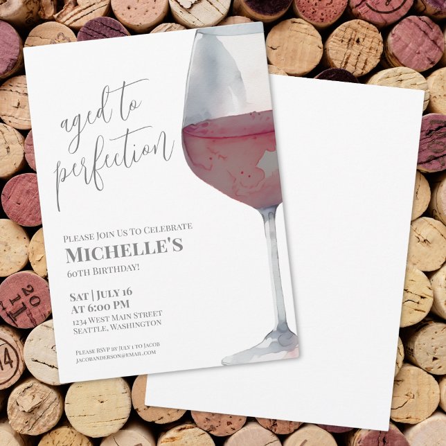 Invitation Soirée d'anniversaire des 60 ans de Wine Simple Si (Wine Simple Sixty 60th Birthday Party Invitation)