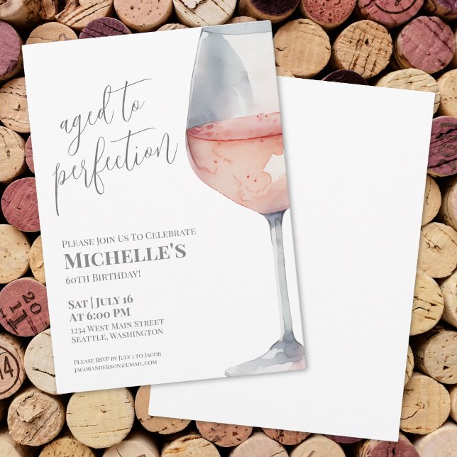 Invitation Soirée d'anniversaire des 60 ans de Wine Simple Si (Wine Simple Sixty 60th Birthday Party Invitation )