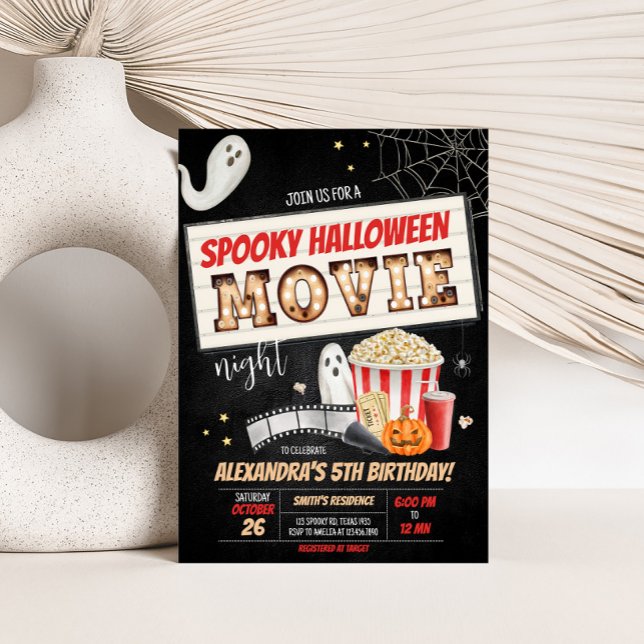 Invitation Soirée d'Anniversaire d'Halloween Éffrayant Movie (Spooky Halloween Movie Night Birthday Party Invitation)
