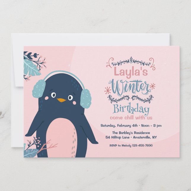 Invitation Soirée d'anniversaire d'hiver de Penguin (Devant)