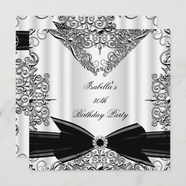 Invitation Soirée d'anniversaire Diamond Black Bow (Devant / Derrière)