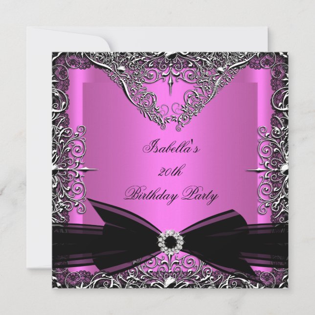 Invitation Soirée d'anniversaire Diamond Rose Black Bow (Devant)