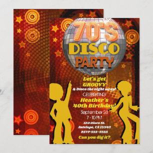 Invitation Soirée d'anniversaire disco orange des années 70