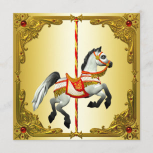 Invitation Soirée d'anniversaire du carrousel rouge et or