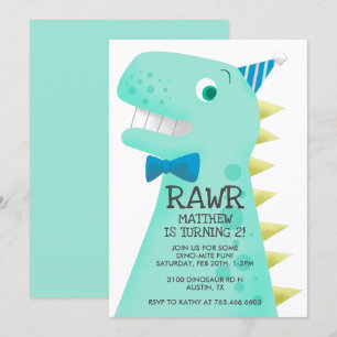 Invitation Soirée d'anniversaire du Cute Green Dinosaur