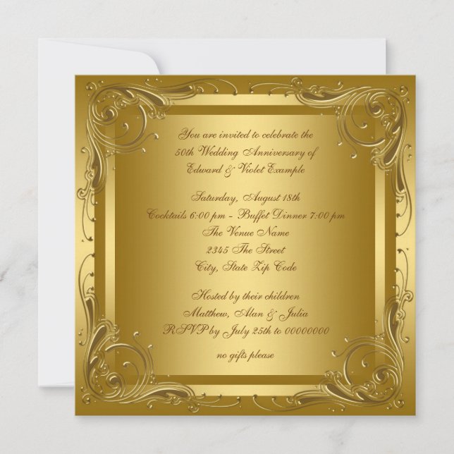 Invitation Soirée d'Anniversaire du Mariage d'or (Devant)
