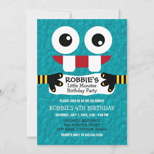 Invitation Soirée d'anniversaire du mignon Little Monster (Devant)