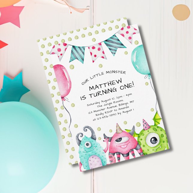 Invitation Soirée d'anniversaire du mignon petit monstre (Créateur téléchargé)