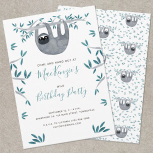 Invitation Soirée d'anniversaire du mignon Sloth Kid