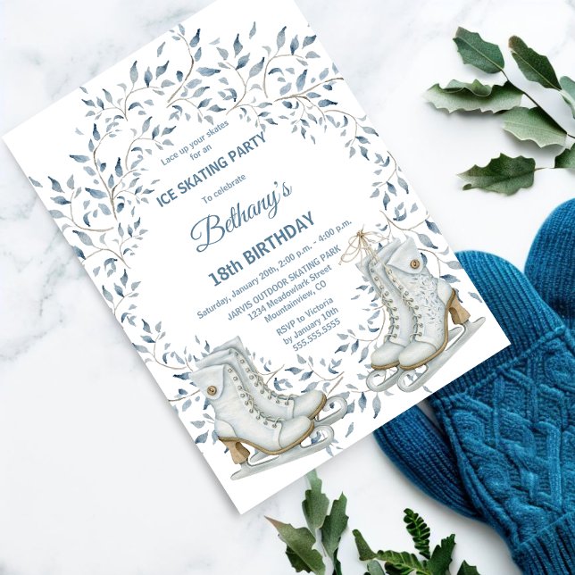 Invitation Soirée d'Anniversaire du patinage sur glace (Elegant and classy ice skating party invitation.)
