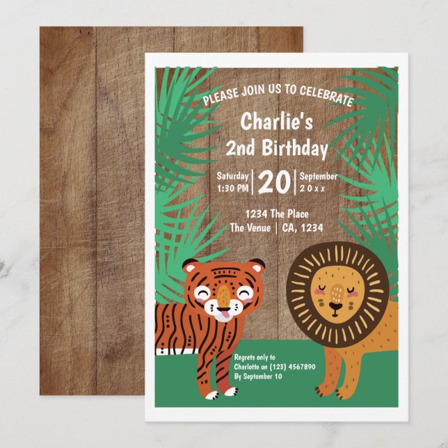 Invitation Soirée d'anniversaire du Tigre mignon Personnalisé (Devant / Derrière)
