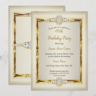 Invitation Soirée d'anniversaire Elegant Gold Cream Diamond