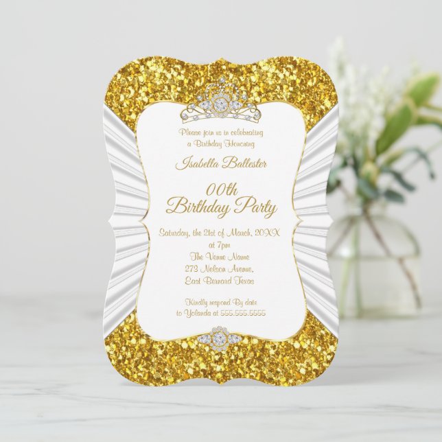 Invitation Soirée d'anniversaire Elegant Gold White parties s (Debout devant)