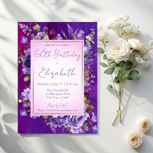Invitation Soirée d'anniversaire élégante aux roses violets