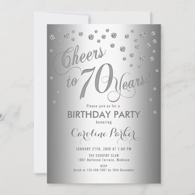 Invitation Soirée d'anniversaire en argent 70e (Devant)