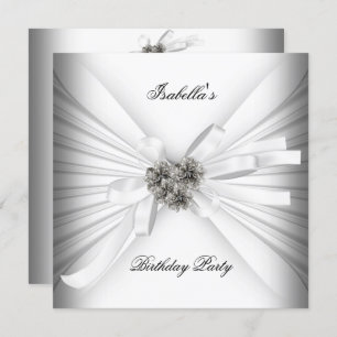 Invitation Soirée d'anniversaire en argent blanc