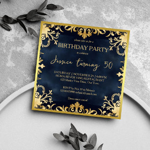 Invitation Soirée d'anniversaire en noir et or chic