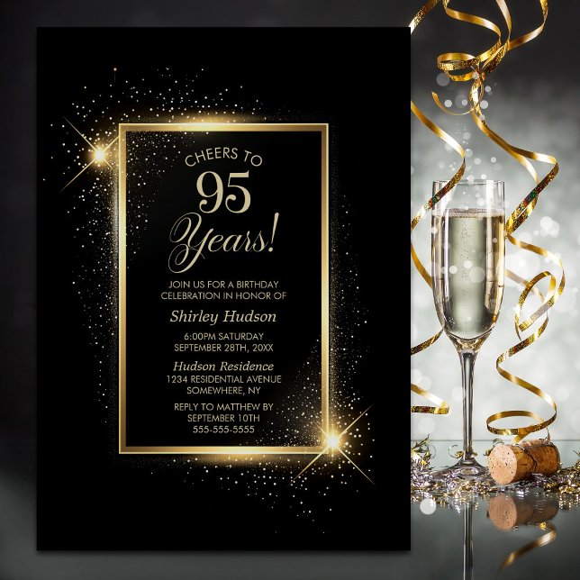 Invitation Soirée d'anniversaire en or noir de 95 ans (Créateur téléchargé)