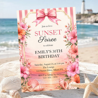 Invitation Soirée d'anniversaire Floral de Plage Tropical au